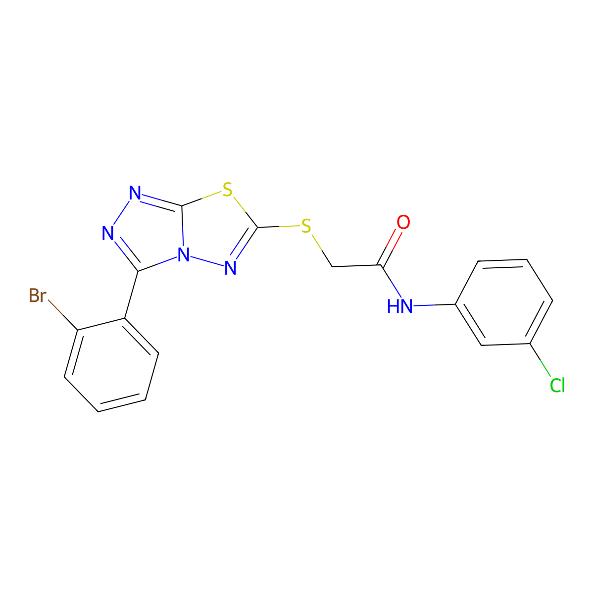 2-{[3-(2-bromophenyl)[1,2,4]triazolo[3,4-b][1,3,4]thiadiazol-6-yl]sulfanyl}-N-(3-chlorophenyl)acetamide molecular structure, CAS 539811-99-9