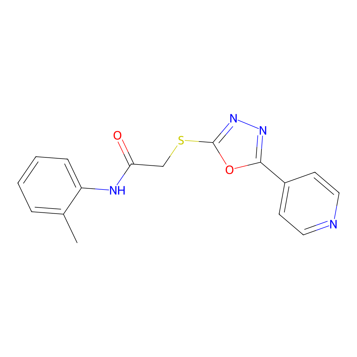 2-((5-(pyridin-4-yl)-1,3,4-oxadiazol-2-yl)thio)-N-(o-tolyl)acetamide molecular structure, CAS 539812-53-8