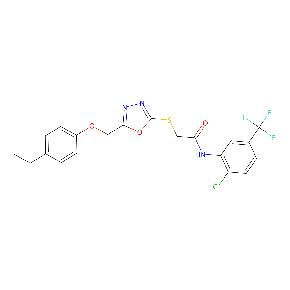 N-[2-chloro-5-(trifluoromethyl)phenyl]-2-({5-[(4-ethylphenoxy)methyl]-1,3,4-oxadiazol-2-yl}sulfanyl)acetamide molecular structure, CAS 539813-30-4