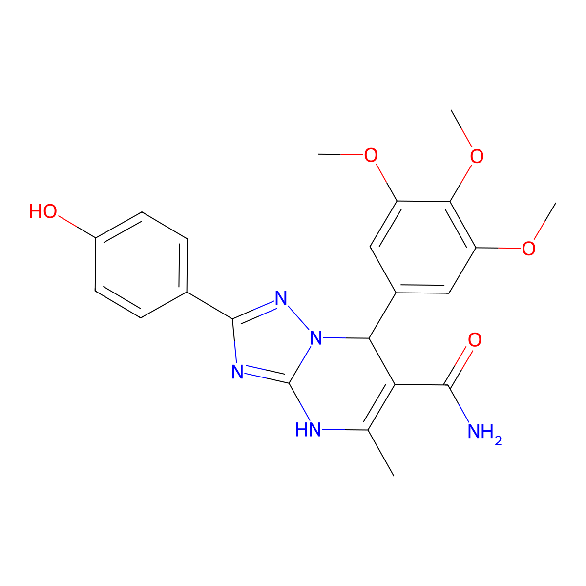 2-(4-Hydroxyphenyl)-5-methyl-7-(3,4,5-trimethoxyphenyl)-4,7-dihydro-[1,2,4]triazolo[1,5-a]pyrimidine-6-carboxamide molecular structure, CAS 539814-69-2
