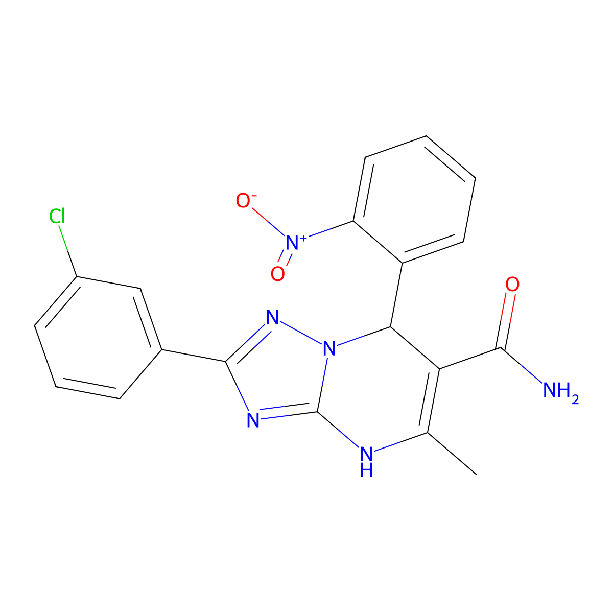 2-(3-Chlorophenyl)-5-methyl-7-(2-nitrophenyl)-4,7-dihydro-[1,2,4]triazolo[1,5-a]pyrimidine-6-carboxamide molecular structure, CAS 539815-23-1