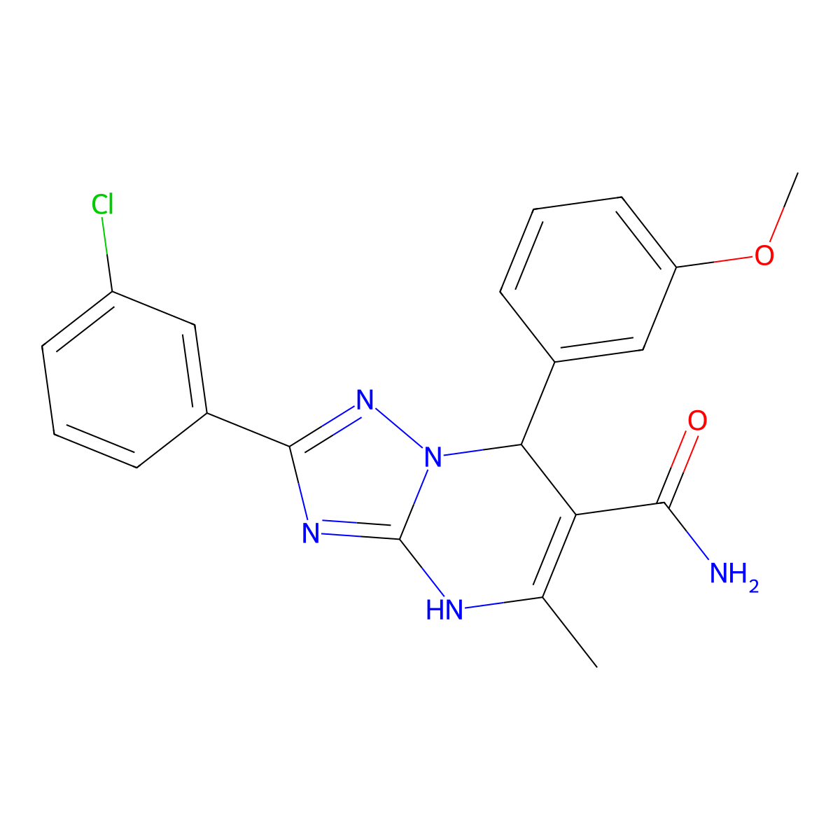 2-(3-Chlorophenyl)-7-(3-methoxyphenyl)-5-methyl-4,7-dihydro-[1,2,4]triazolo[1,5-a]pyrimidine-6-carboxamide molecular structure, CAS 539815-40-2