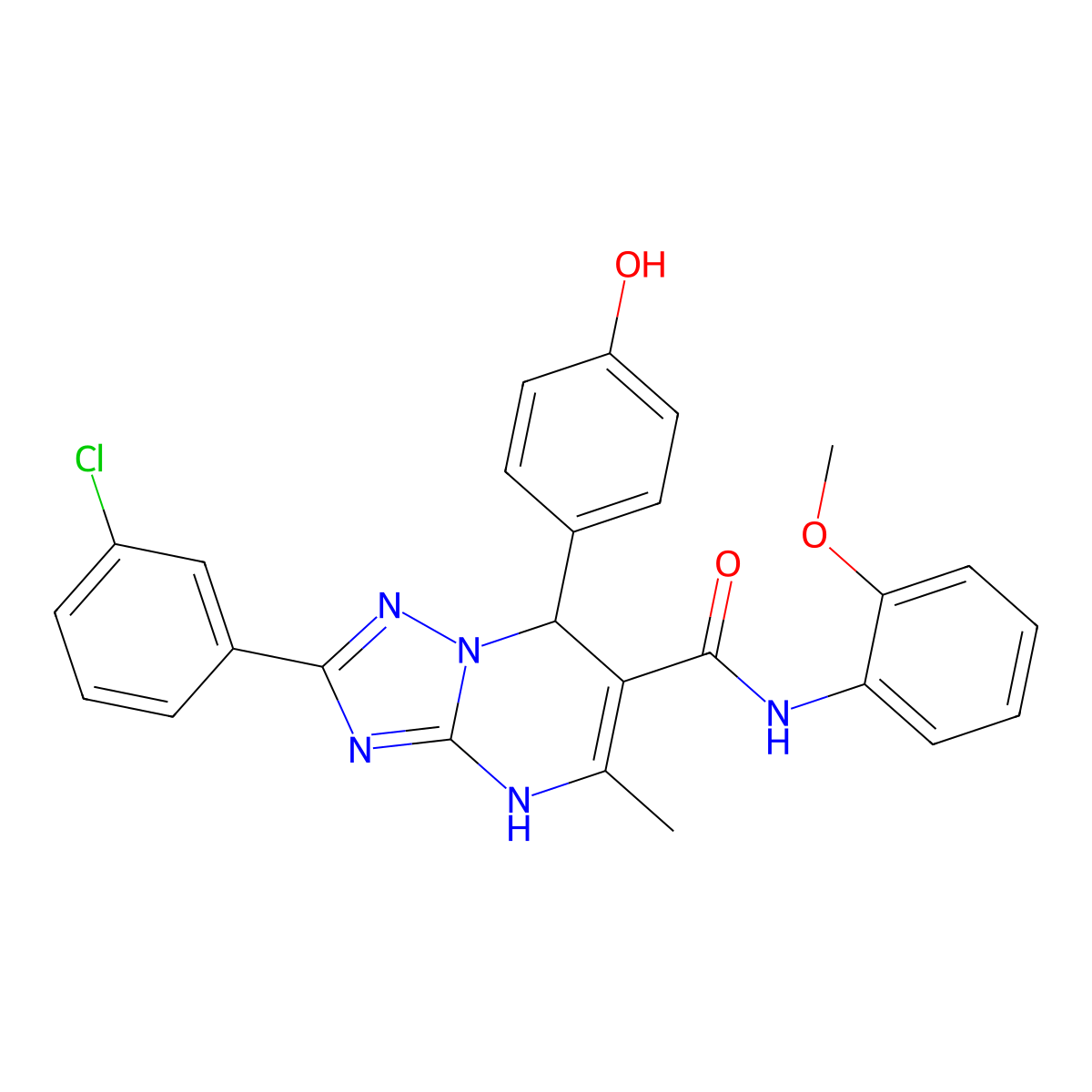 2-(3-chlorophenyl)-7-(4-hydroxyphenyl)-N-(2-methoxyphenyl)-5-methyl-4,7-dihydro-[1,2,4]triazolo[1,5-a]pyrimidine-6-carboxamide molecular structure, CAS 539834-72-5