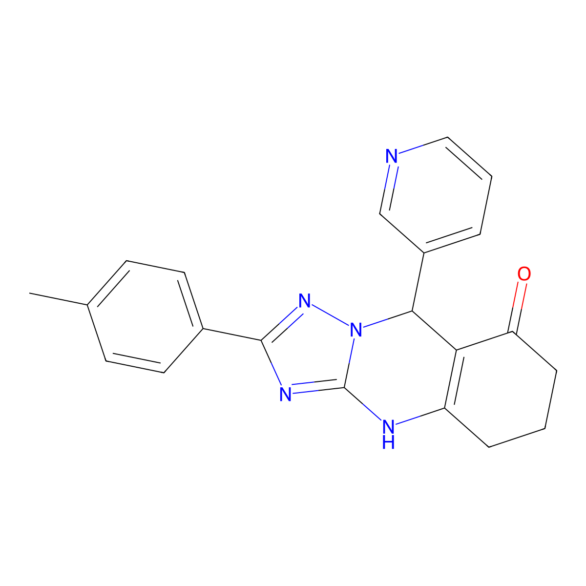 9-(pyridin-3-yl)-2-(p-tolyl)-5,6,7,9-tetrahydro-[1,2,4]triazolo[5,1-b]quinazolin-8(4H)-one molecular structure, CAS 539839-88-8