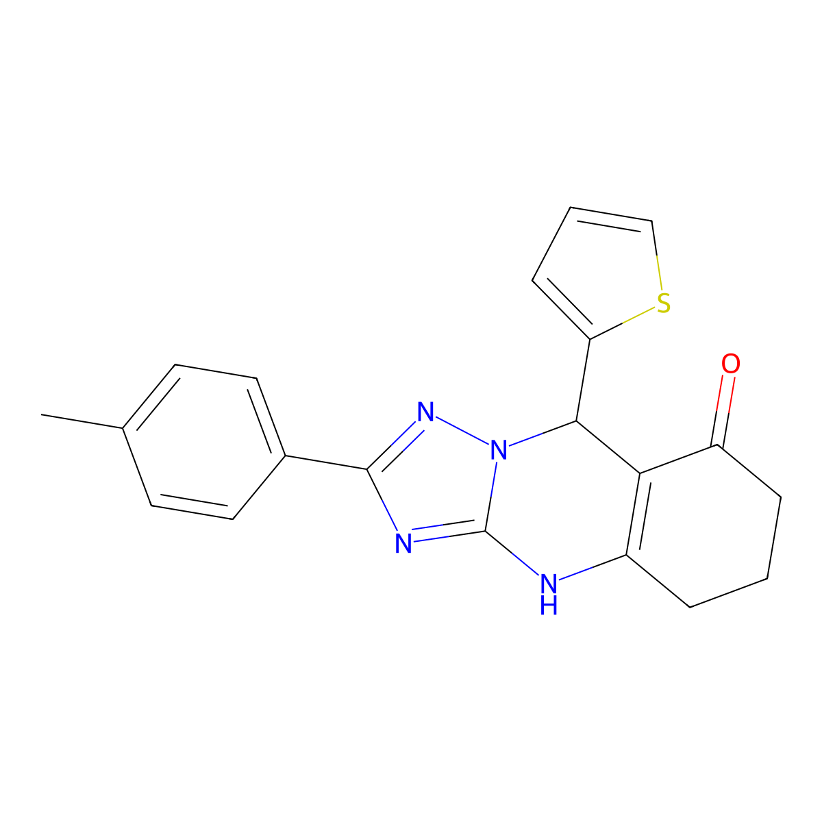 9-(thiophen-2-yl)-2-(p-tolyl)-5,6,7,9-tetrahydro-[1,2,4]triazolo[5,1-b]quinazolin-8(4H)-one molecular structure, CAS 539839-92-4