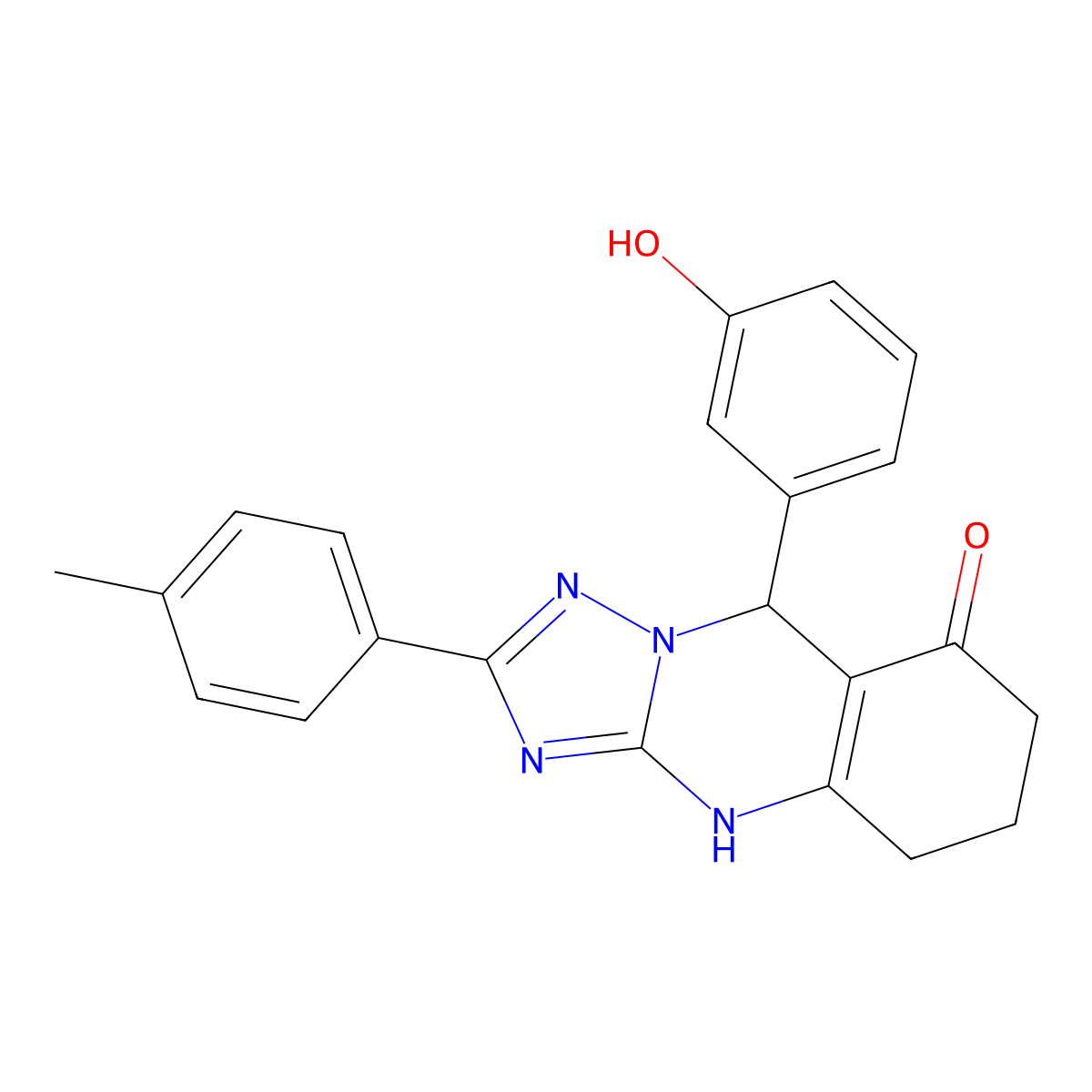 9-(3-hydroxyphenyl)-2-(p-tolyl)-5,6,7,9-tetrahydro-[1,2,4]triazolo[5,1-b]quinazolin-8(4H)-one molecular structure, CAS 539840-16-9