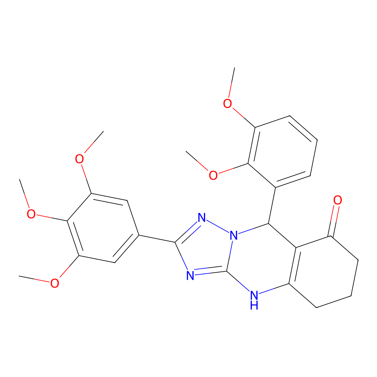 9-(2,3-dimethoxyphenyl)-2-(3,4,5-trimethoxyphenyl)-5,6,7,9-tetrahydro[1,2,4]triazolo[5,1-b]quinazolin-8(4H)-one molecular structure, CAS 539845-12-0