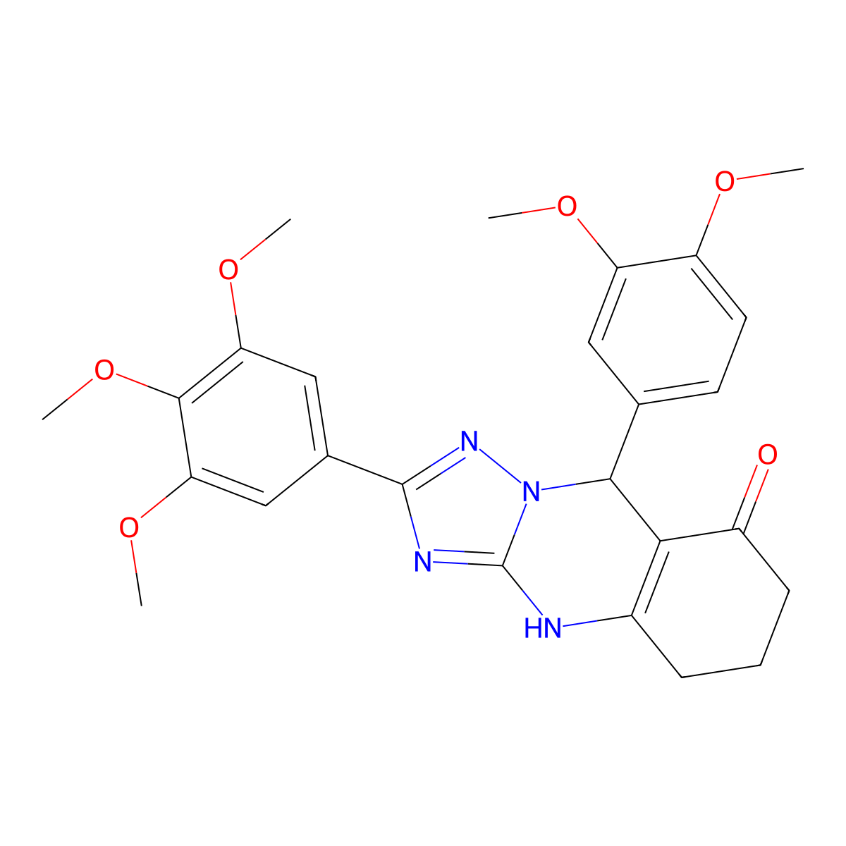 9-(3,4-dimethoxyphenyl)-2-(3,4,5-trimethoxyphenyl)-5,6,7,9-tetrahydro[1,2,4]triazolo[5,1-b]quinazolin-8(4H)-one molecular structure, CAS 539845-13-1