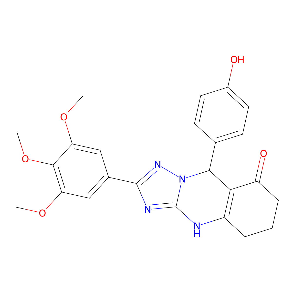 9-(4-hydroxyphenyl)-2-(3,4,5-trimethoxyphenyl)-5,6,7,9-tetrahydro-[1,2,4]triazolo[5,1-b]quinazolin-8(4H)-one molecular structure, CAS 539845-27-7