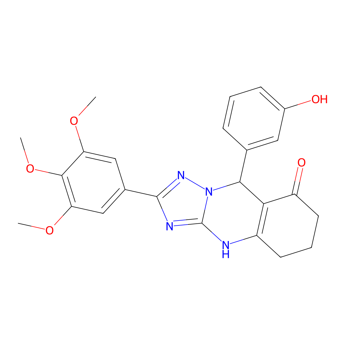9-(3-hydroxyphenyl)-2-(3,4,5-trimethoxyphenyl)-5,6,7,9-tetrahydro-[1,2,4]triazolo[5,1-b]quinazolin-8(4H)-one molecular structure, CAS 539845-28-8