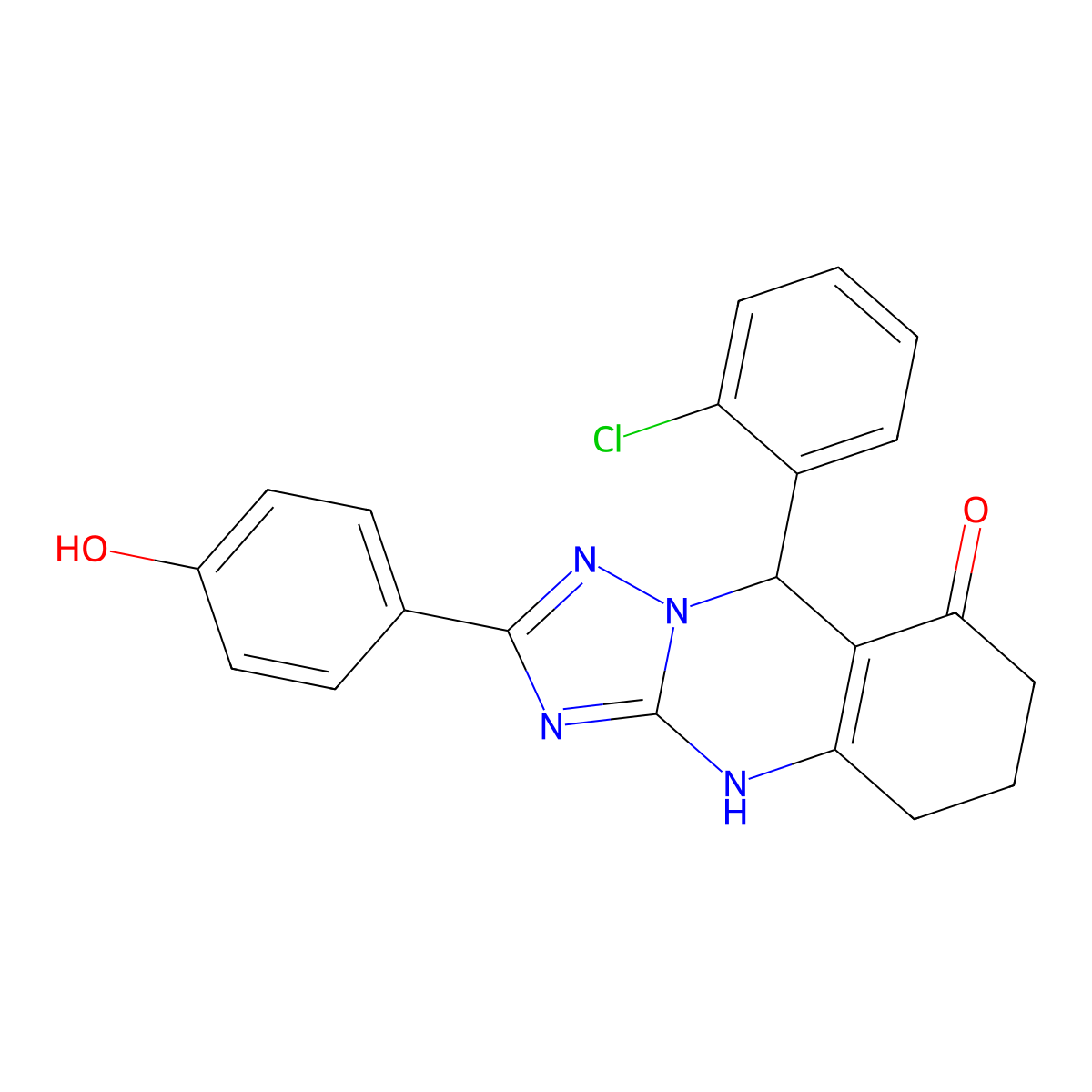 9-(2-chlorophenyl)-2-(4-hydroxyphenyl)-5,6,7,9-tetrahydro-[1,2,4]triazolo[5,1-b]quinazolin-8(4H)-one molecular structure, CAS 539846-96-3