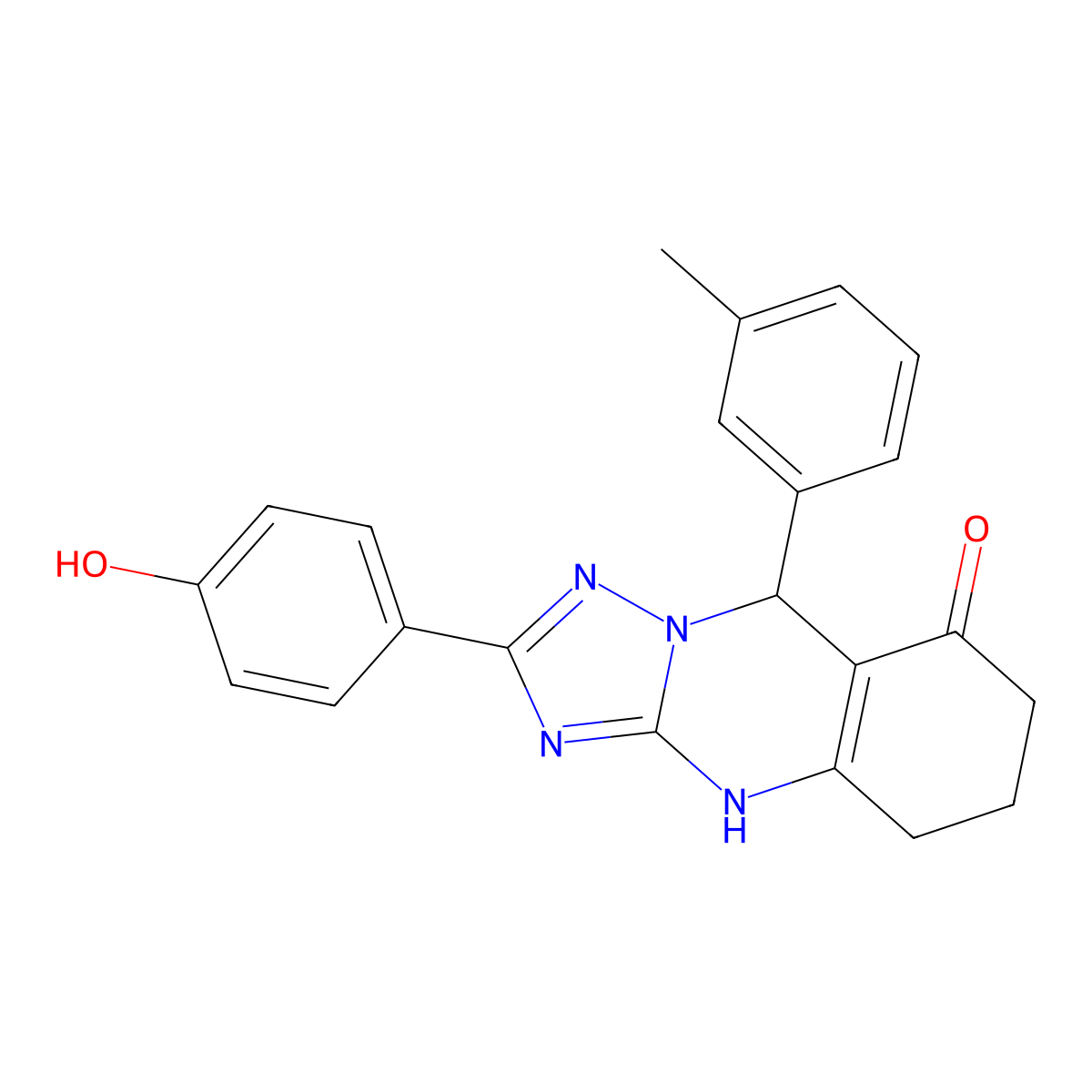 2-(4-hydroxyphenyl)-9-(m-tolyl)-5,6,7,9-tetrahydro-[1,2,4]triazolo[5,1-b]quinazolin-8(4H)-one molecular structure, CAS 539847-48-8