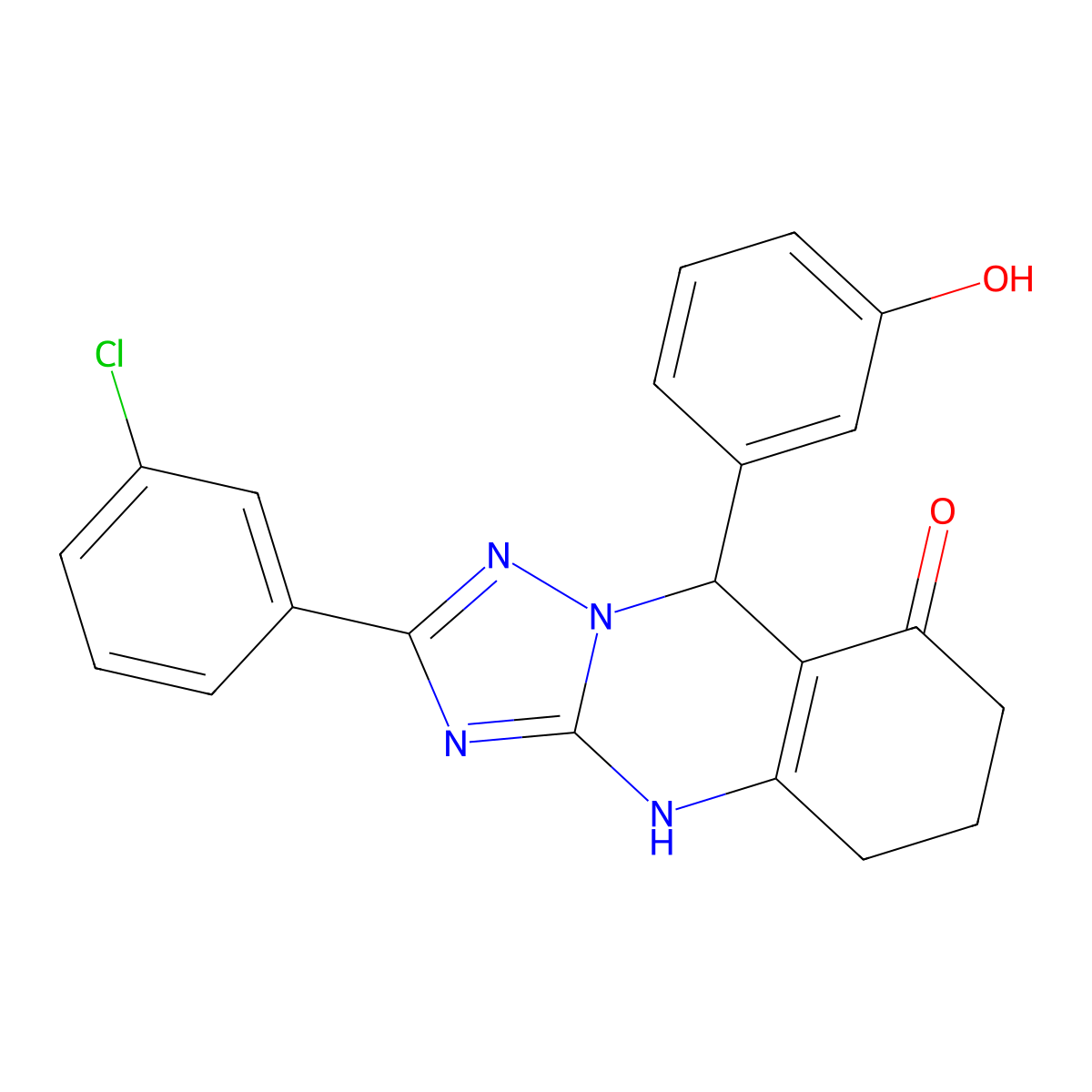 2-(3-chlorophenyl)-9-(3-hydroxyphenyl)-5,6,7,9-tetrahydro-[1,2,4]triazolo[5,1-b]quinazolin-8(4H)-one molecular structure, CAS 539848-55-0