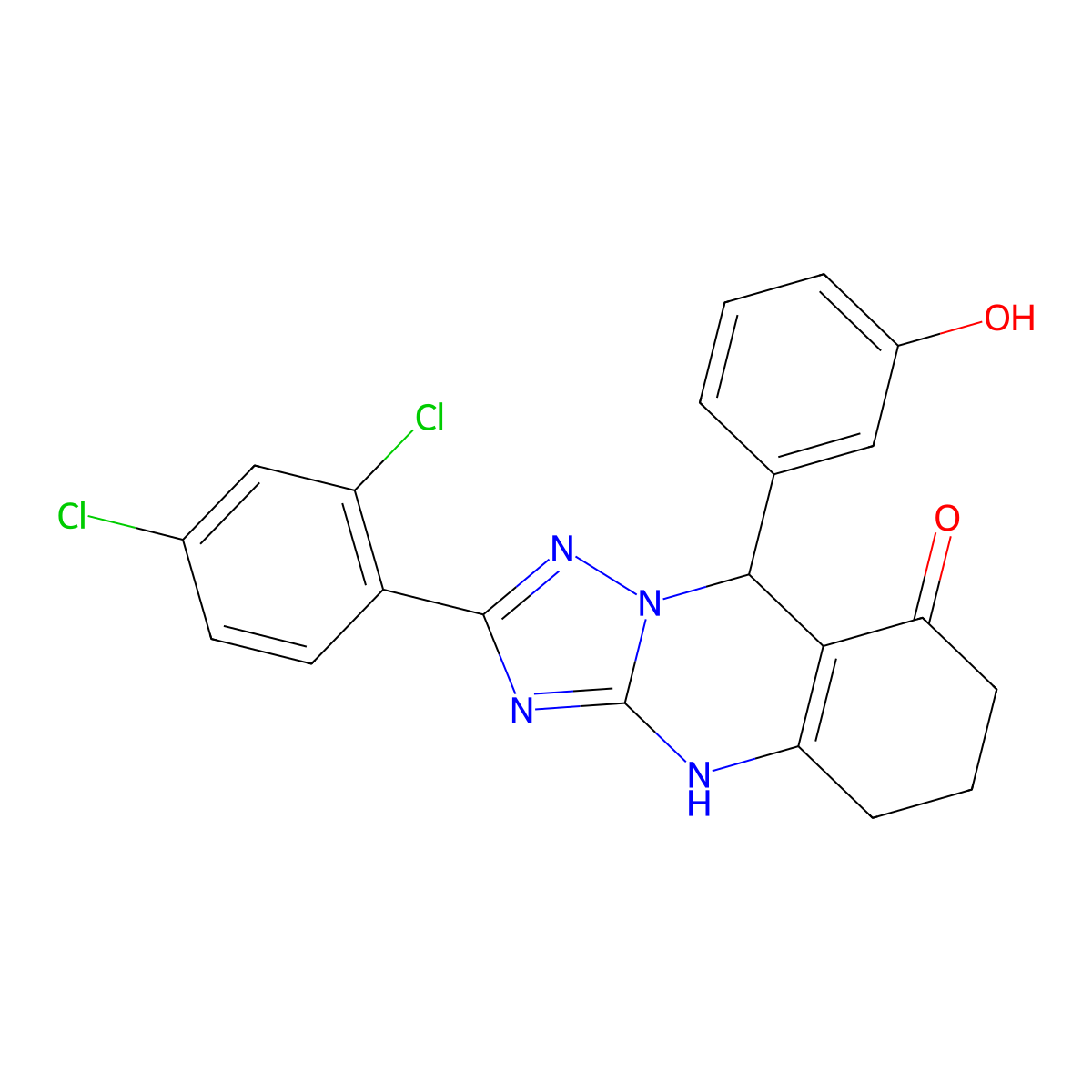 2-(2,4-dichlorophenyl)-9-(3-hydroxyphenyl)-5,6,7,9-tetrahydro-[1,2,4]triazolo[5,1-b]quinazolin-8(4H)-one molecular structure, CAS 539849-52-0