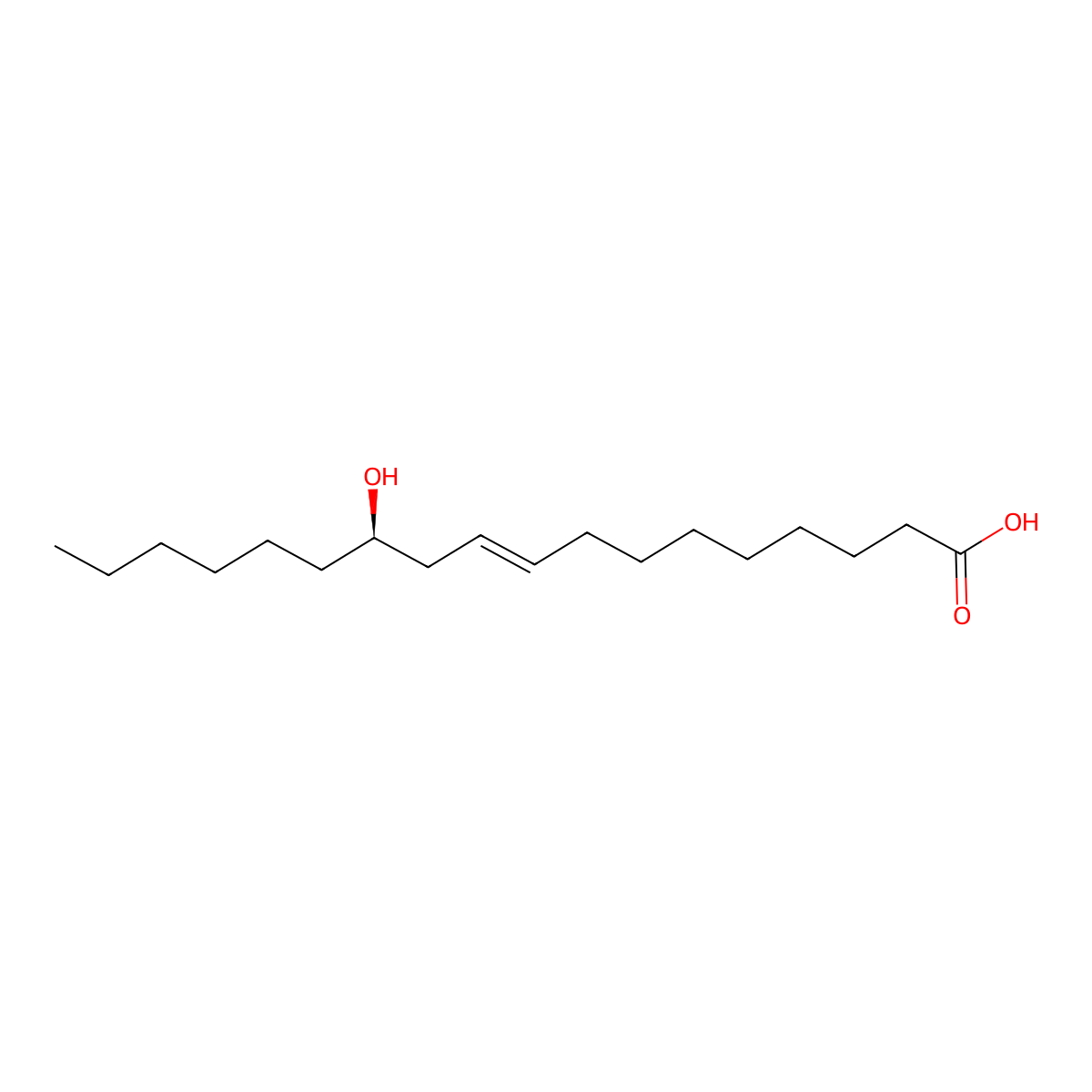 Ricinelaidic acid molecular structure, CAS 540-12-5