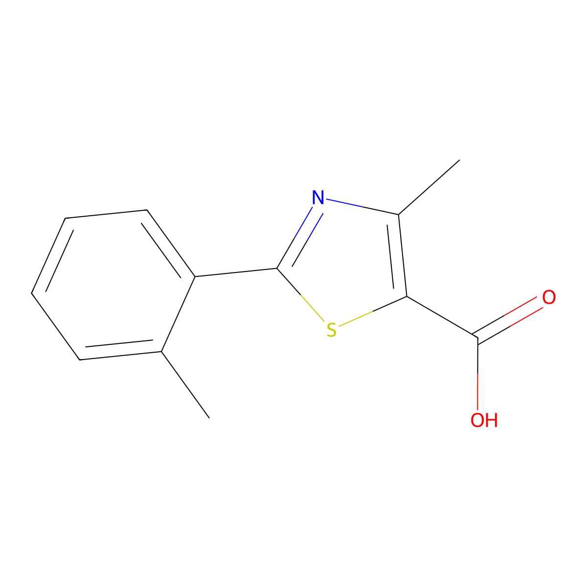 4-Methyl-2-(2-methylphenyl)-5-thiazolecarboxylic acid molecular structure, CAS 54001-15-9