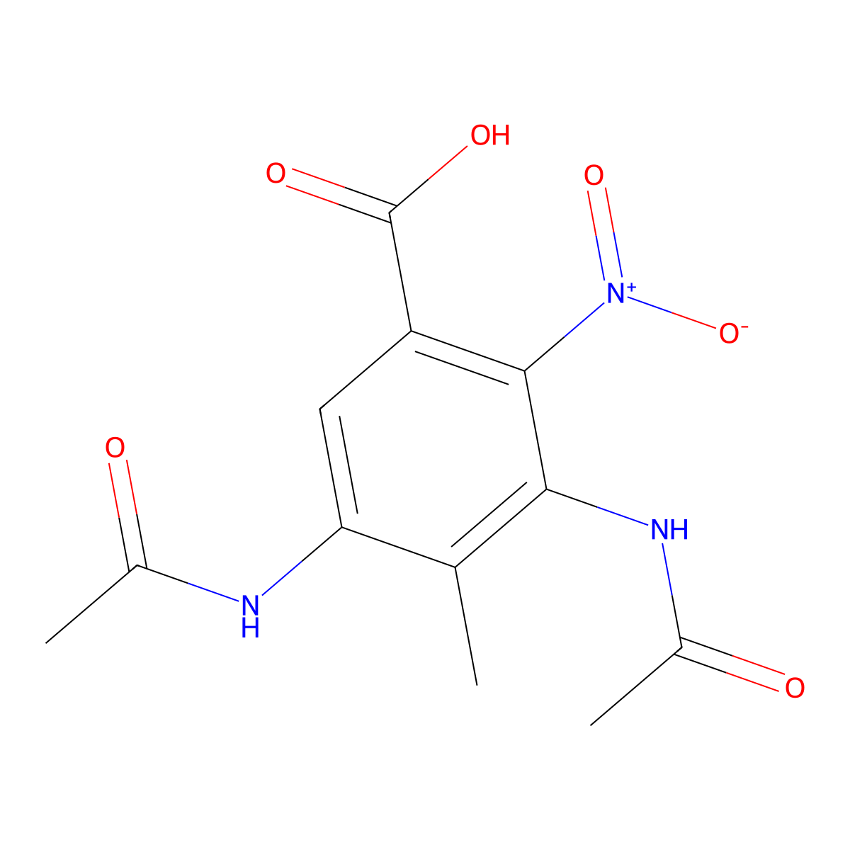 3,5-Bis(acetylamino)-4-methyl-2-nitro-benzoic acid molecular structure, CAS 54002-30-1