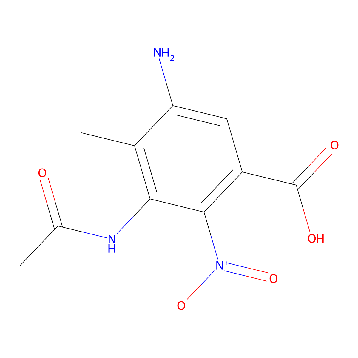 2-Nitro-5-amino-3-(acetyl-amino)-4-methylbenzoic acid molecular structure, CAS 54002-35-6
