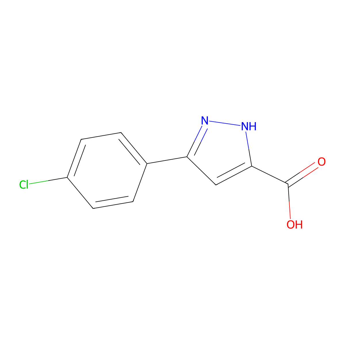 3-(4-chlorophenyl)-1H-pyrazole-5-carboxylic acid molecular structure, CAS 54006-63-2