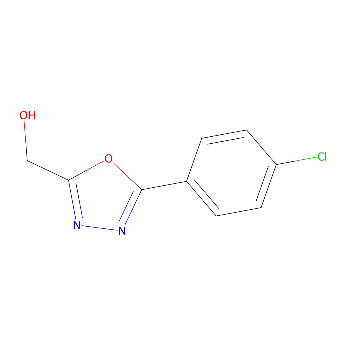 1,3,4-Oxadiazole-2-methanol, 5-(4-chlorophenyl)- molecular structure, CAS 54014-07-2