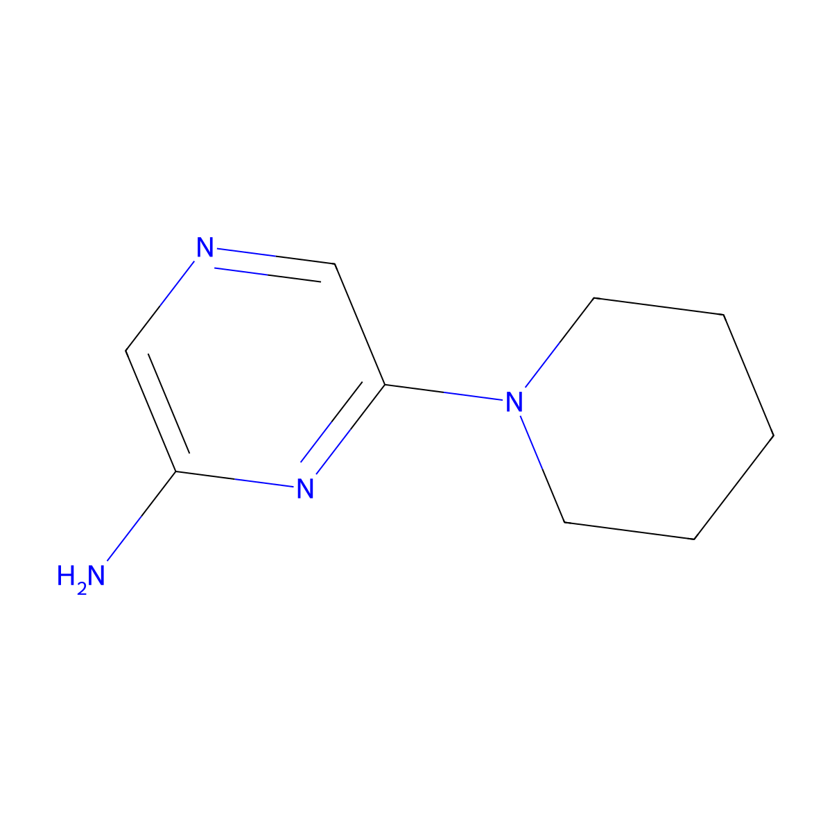 2-Amino-6-(piperidino)pyrazine molecular structure, CAS 54015-47-3