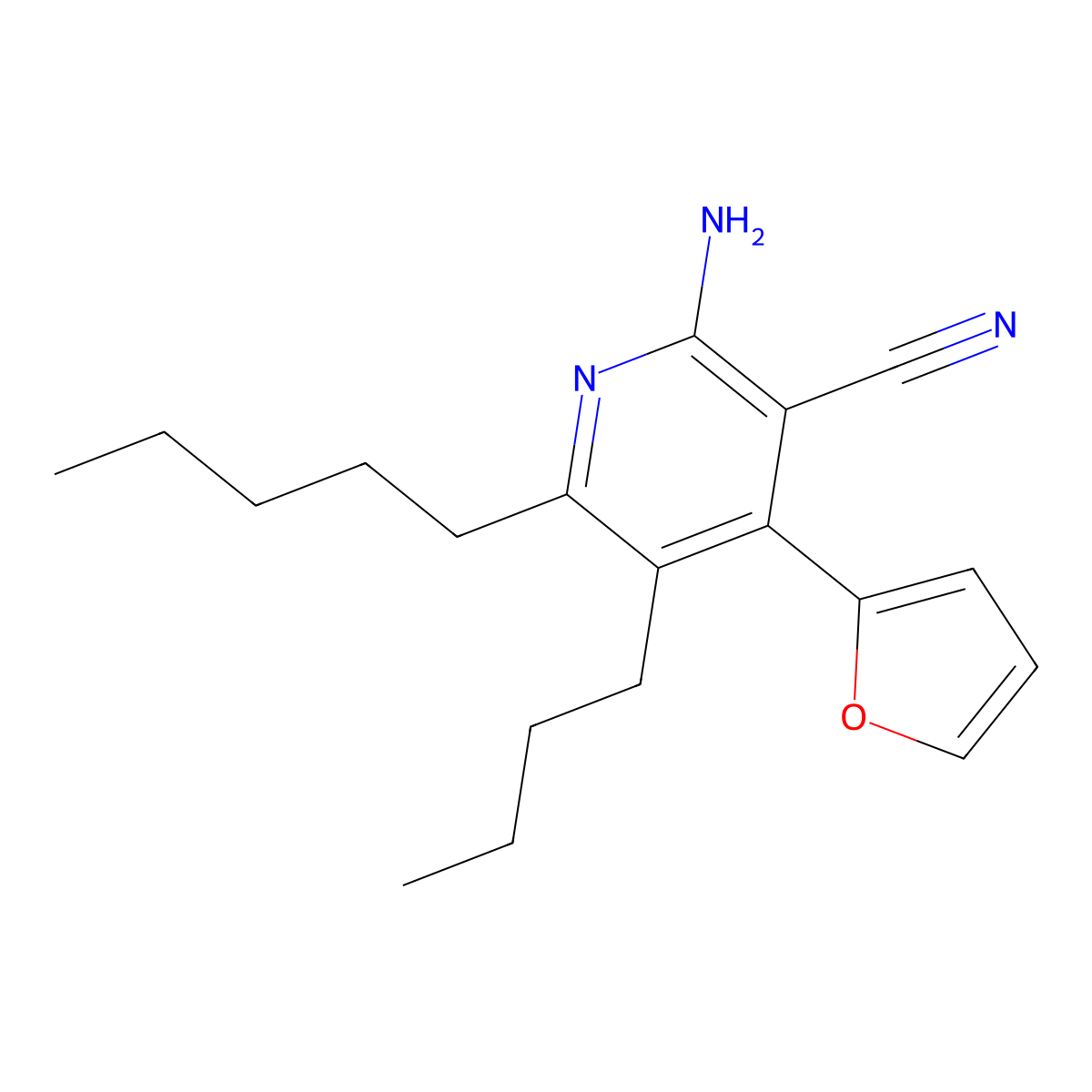 2-Amino-5-butyl-4-(furan-2-yl)-6-pentylpyridine-3-carbonitrile molecular structure, CAS 5403-72-5