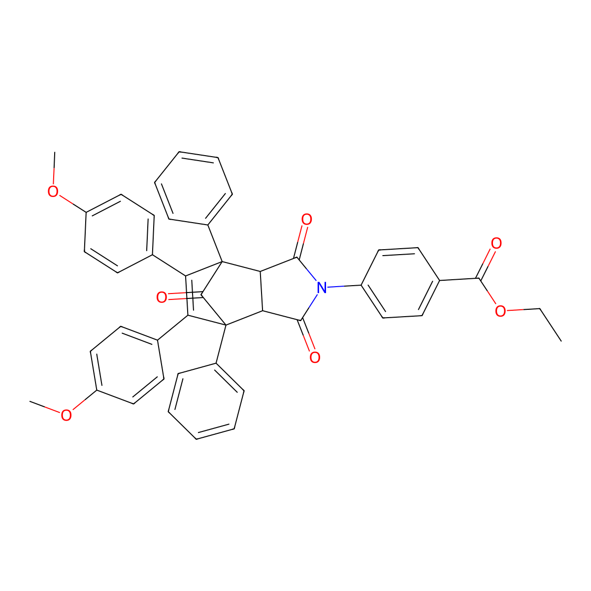 Ethyl 4-[8,9-bis(4-methoxyphenyl)-3,5,10-trioxo-1,7-diphenyl-4-azatricyclo[5.2.1.0~2,6~]dec-8-en-4-yl]benzoate molecular structure, CAS 5404-22-8