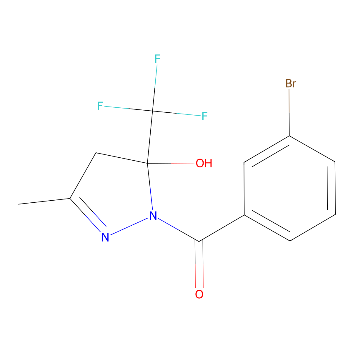 (3-bromophenyl)-[5-hydroxy-3-methyl-5-(trifluoromethyl)-4H-pyrazol-1-yl]methanone molecular structure, CAS 5404-93-3