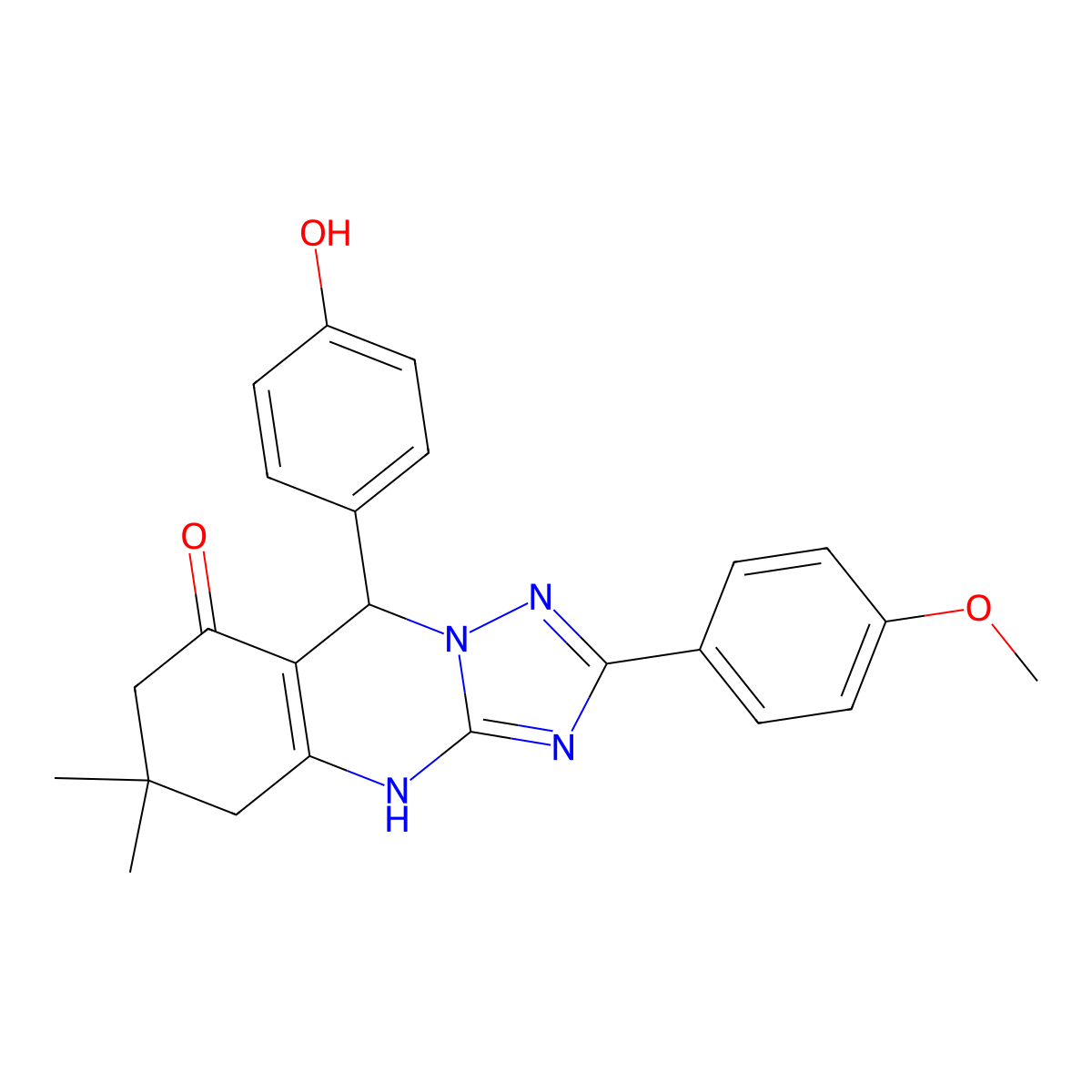 9-(4-hydroxyphenyl)-2-(4-methoxyphenyl)-6,6-dimethyl-5,6,7,9-tetrahydro-[1,2,4]triazolo[5,1-b]quinazolin-8(4H)-one molecular structure, CAS 540479-56-9