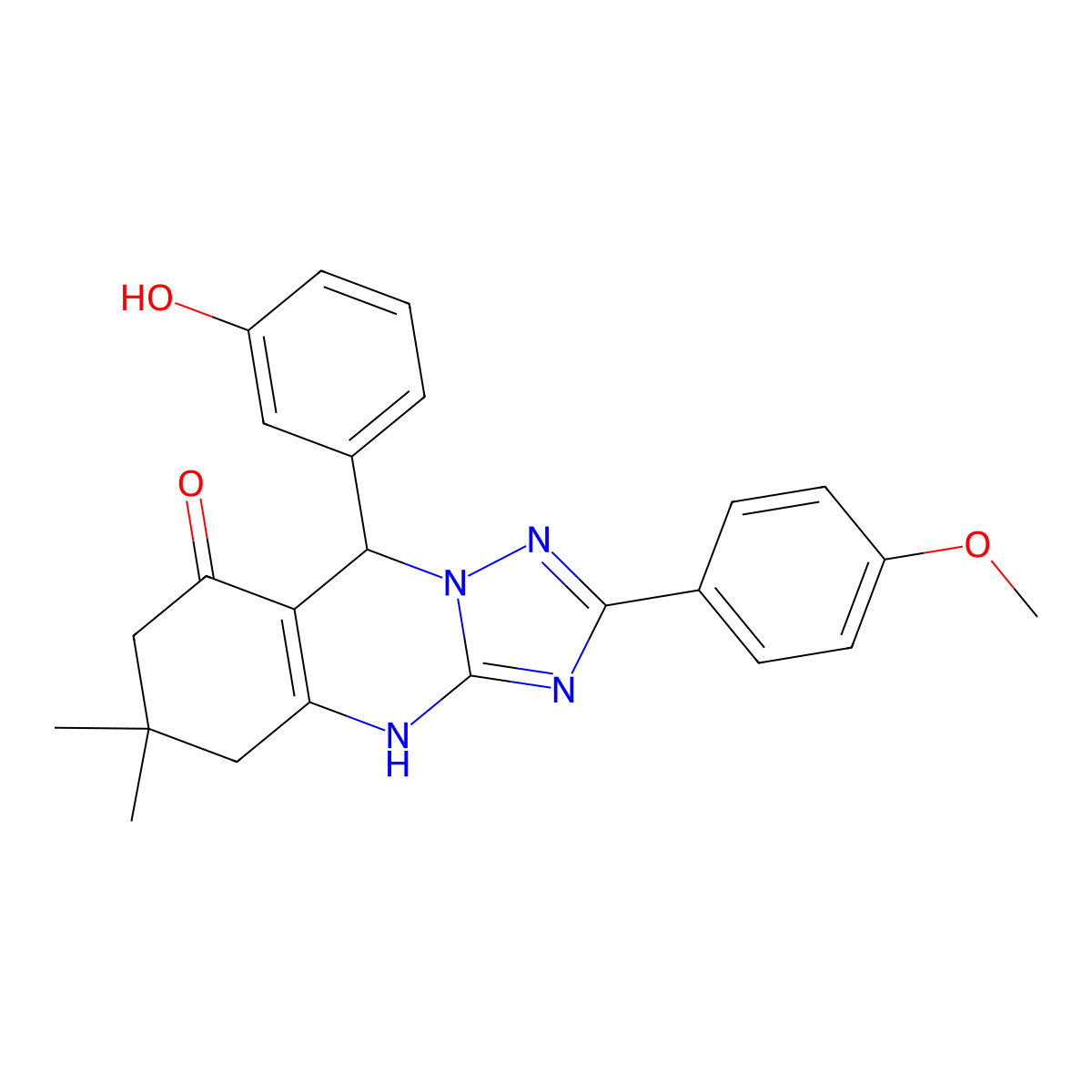 9-(3-hydroxyphenyl)-2-(4-methoxyphenyl)-6,6-dimethyl-5,6,7,9-tetrahydro-[1,2,4]triazolo[5,1-b]quinazolin-8(4H)-one molecular structure, CAS 540479-57-0