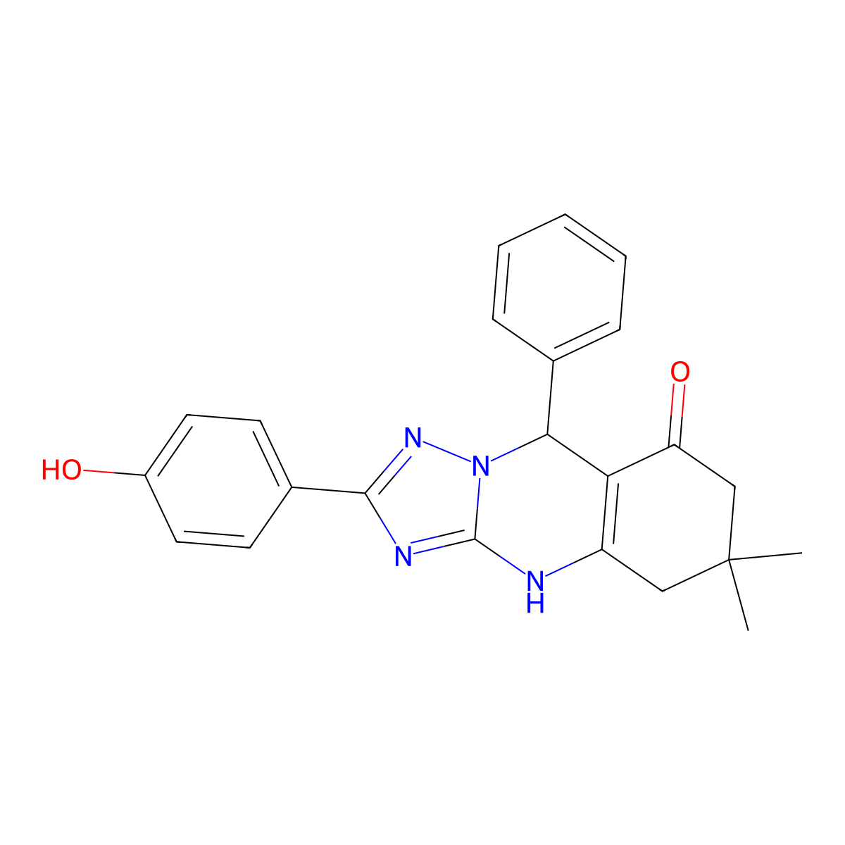 2-(4-hydroxyphenyl)-6,6-dimethyl-9-phenyl-4H,5H,6H,7H,8H,9H-[1,2,4]triazolo[3,2-b]quinazolin-8-one molecular structure, CAS 540485-89-0