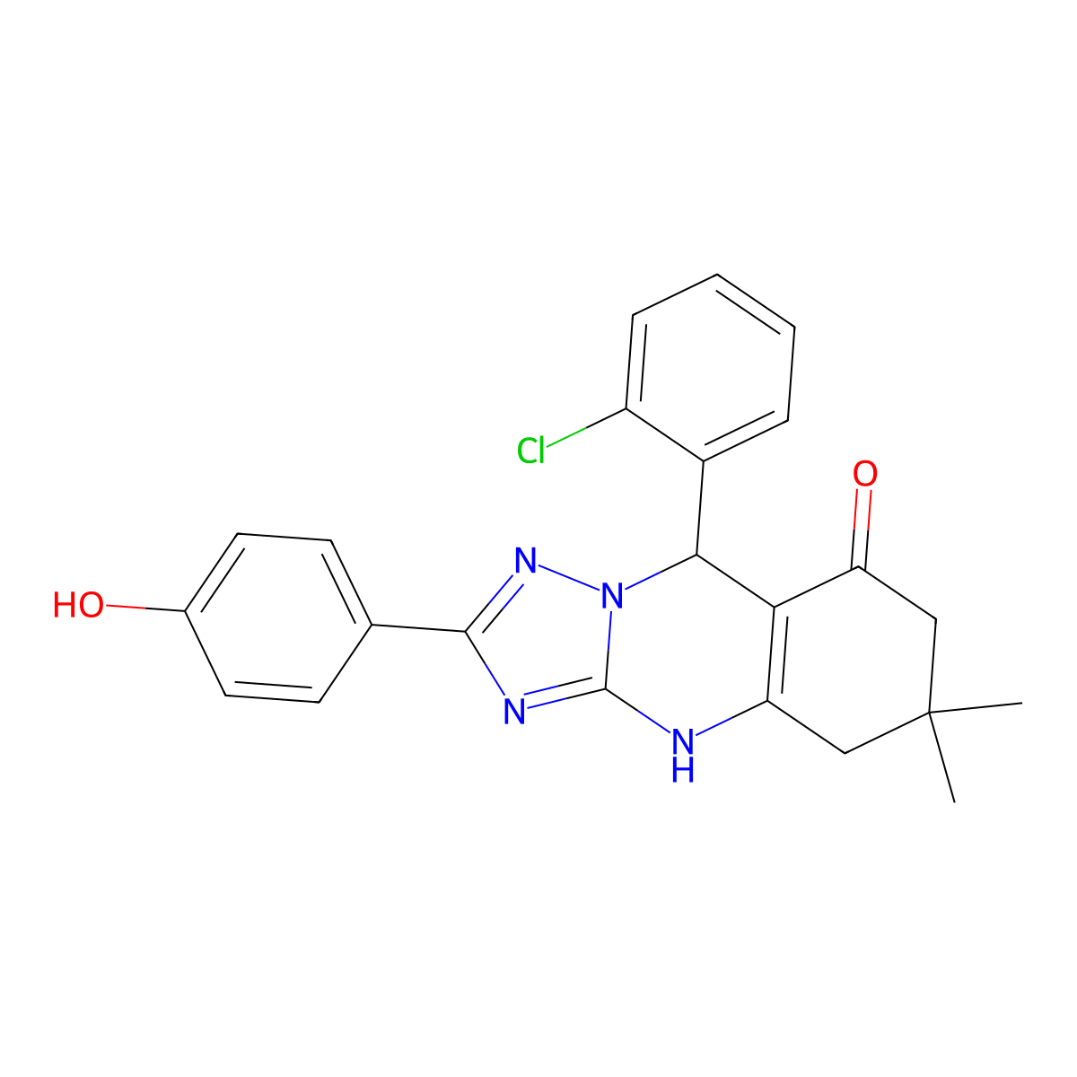 9-(2-chlorophenyl)-2-(4-hydroxyphenyl)-6,6-dimethyl-5,6,7,9-tetrahydro-[1,2,4]triazolo[5,1-b]quinazolin-8(4H)-one molecular structure, CAS 540485-96-9