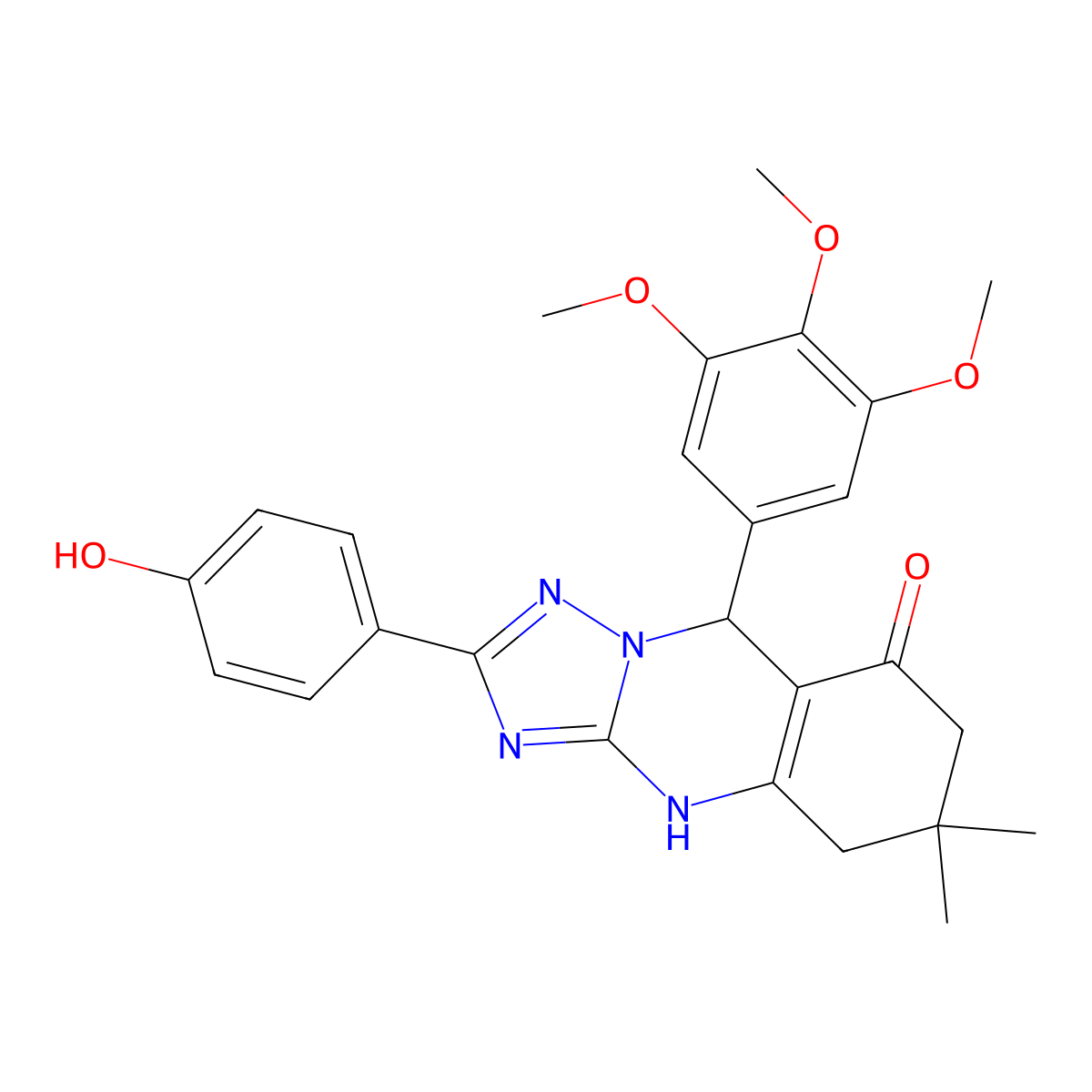 2-(4-hydroxyphenyl)-6,6-dimethyl-9-(3,4,5-trimethoxyphenyl)-5,6,7,9-tetrahydro-[1,2,4]triazolo[5,1-b]quinazolin-8(4H)-one molecular structure, CAS 540486-20-2