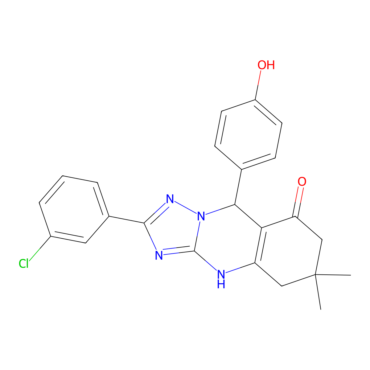 2-(3-chlorophenyl)-9-(4-hydroxyphenyl)-6,6-dimethyl-5,6,7,9-tetrahydro-[1,2,4]triazolo[5,1-b]quinazolin-8(4H)-one molecular structure, CAS 540487-20-5