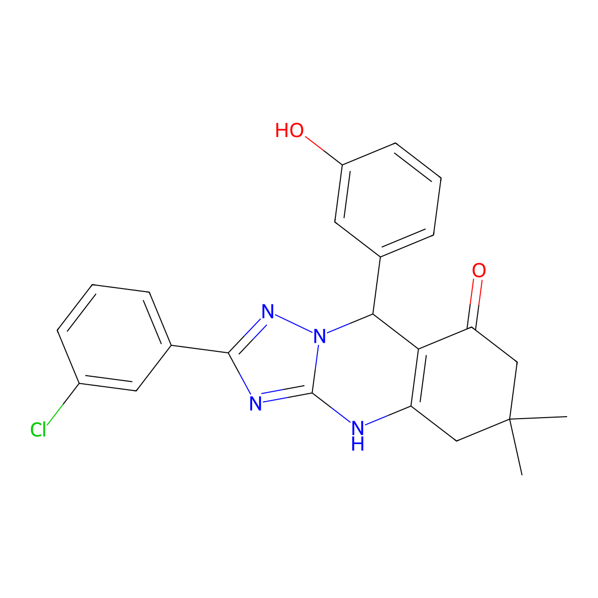 2-(3-chlorophenyl)-9-(3-hydroxyphenyl)-6,6-dimethyl-4H,5H,6H,7H,8H,9H-[1,2,4]triazolo[3,2-b]quinazolin-8-one molecular structure, CAS 540487-21-6