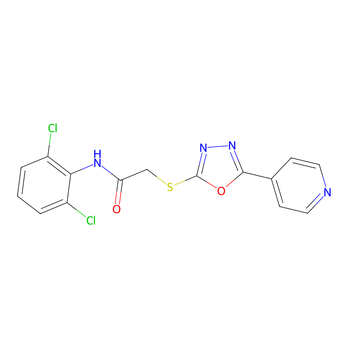 N-(2,6-dichlorophenyl)-2-{[5-(pyridin-4-yl)-1,3,4-oxadiazol-2-yl]sulfanyl}acetamide molecular structure, CAS 540498-06-4