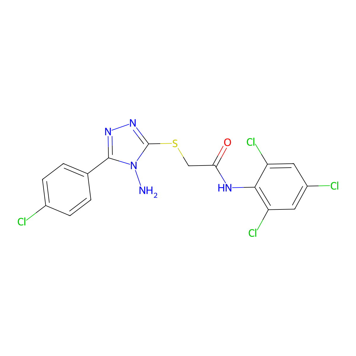 2-{[4-amino-5-(4-chlorophenyl)-4H-1,2,4-triazol-3-yl]sulfanyl}-N-(2,4,6-trichlorophenyl)acetamide molecular structure, CAS 540498-78-0