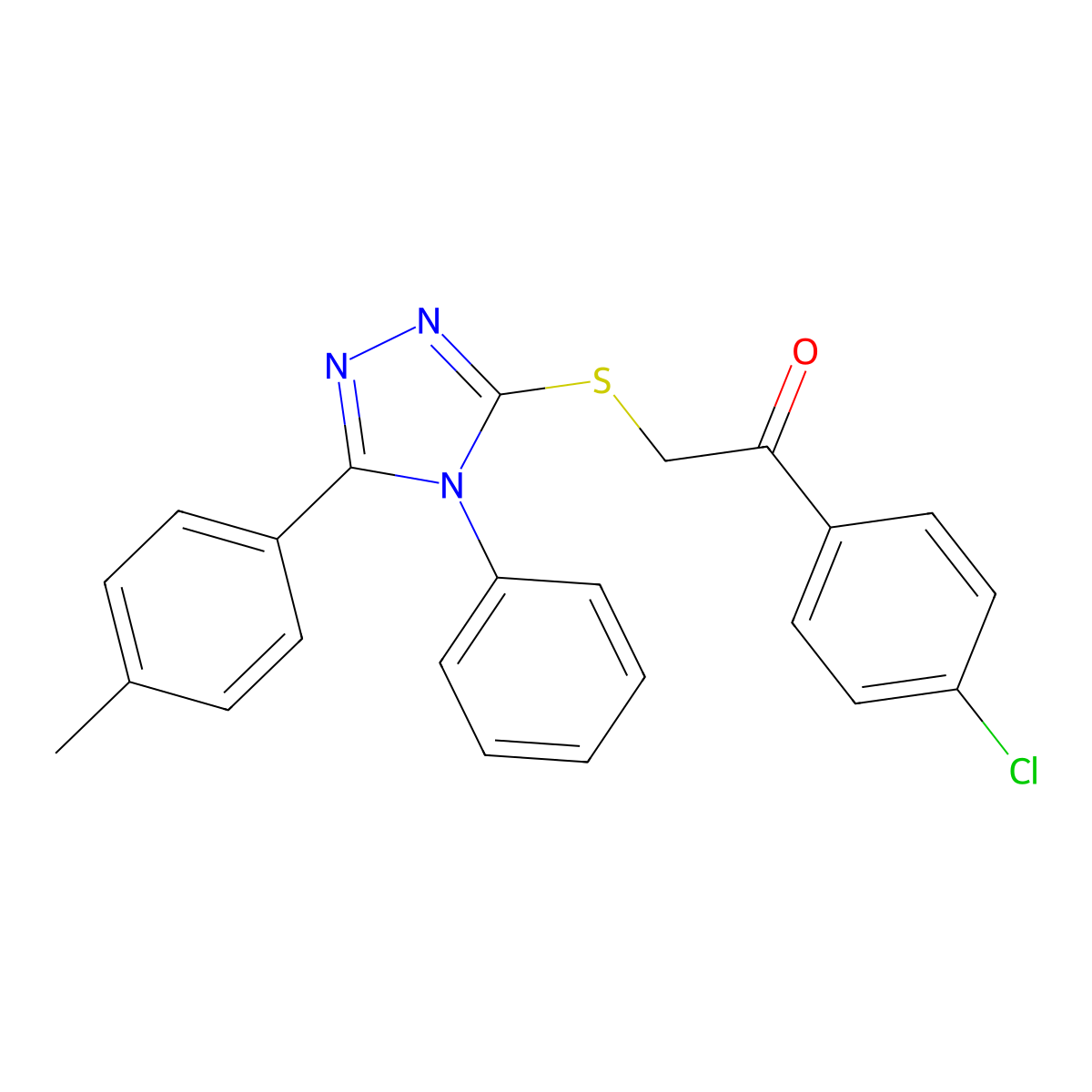 1-(4-chlorophenyl)-2-((4-phenyl-5-(p-tolyl)-4H-1,2,4-triazol-3-yl)thio)ethanone molecular structure, CAS 540498-97-3