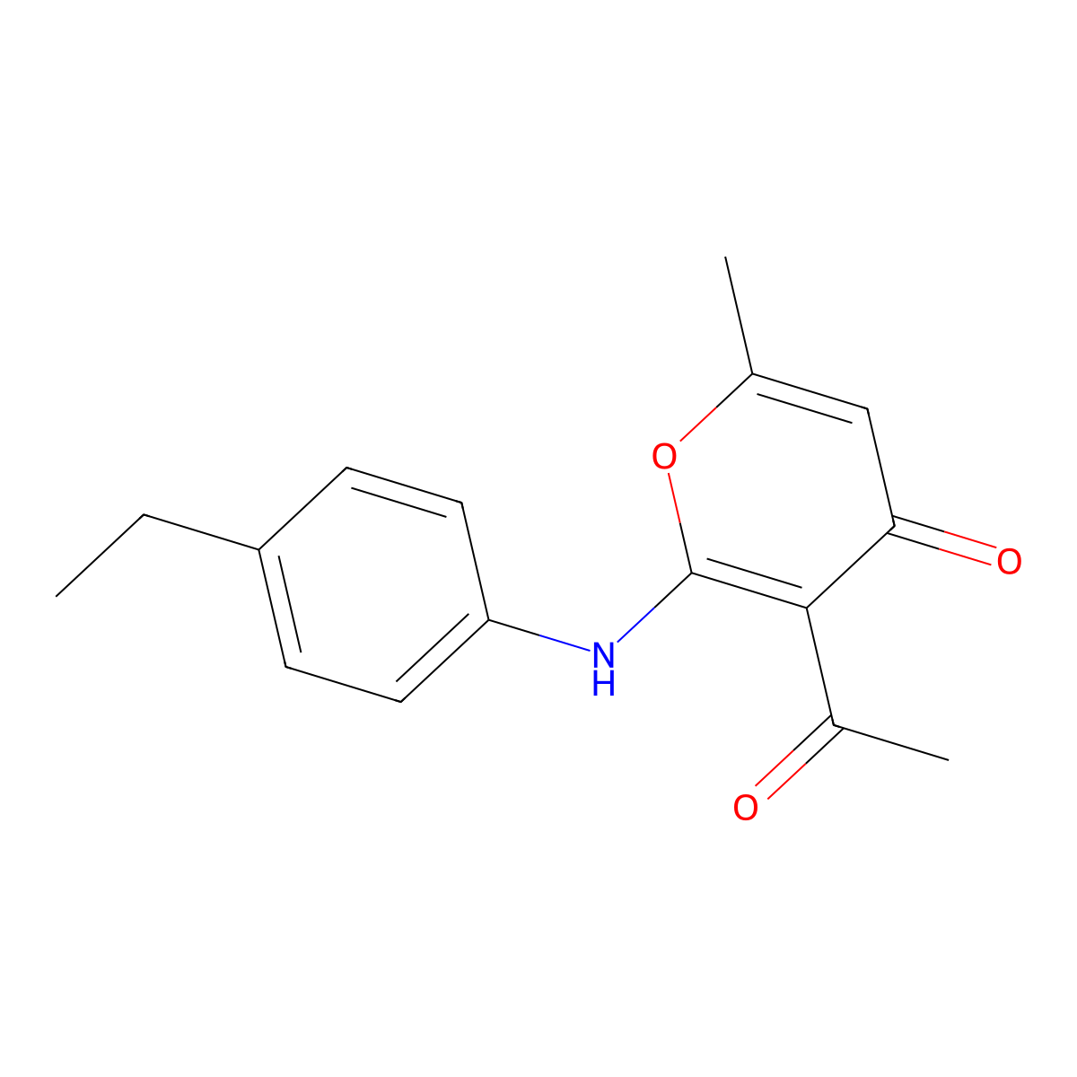 3-acetyl-2-((4-ethylphenyl)amino)-6-methyl-4H-pyran-4-one molecular structure, CAS 540499-27-2