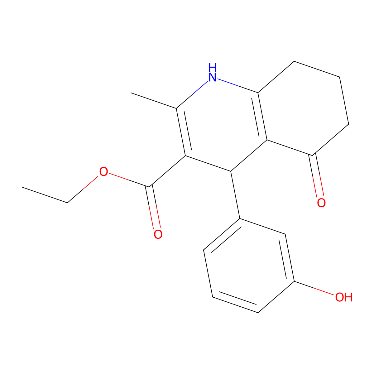 Ethyl 4-(3-hydroxyphenyl)-2-methyl-5-oxo-1,4,5,6,7,8-hexahydroquinoline-3-carboxylate molecular structure, CAS 5405-37-8