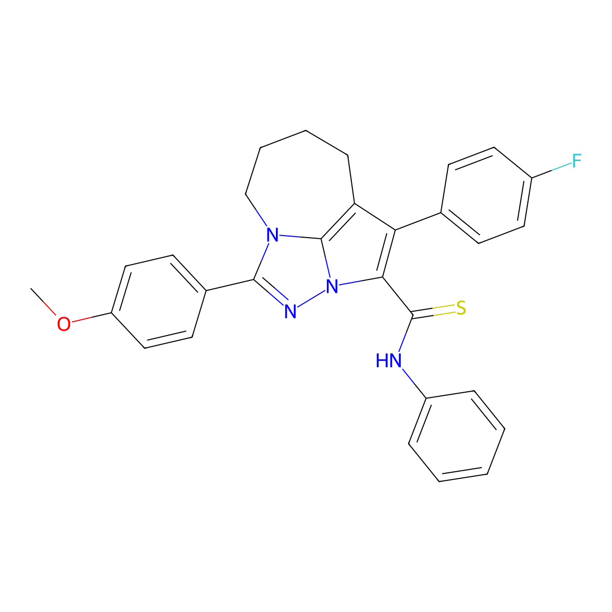 1-(4-fluorophenyl)-4-(4-methoxyphenyl)-N-phenyl-5,6,7,8-tetrahydro-2a,3,4a-triazacyclopenta[cd]azulene-2-carbothioamide molecular structure, CAS 540500-00-3