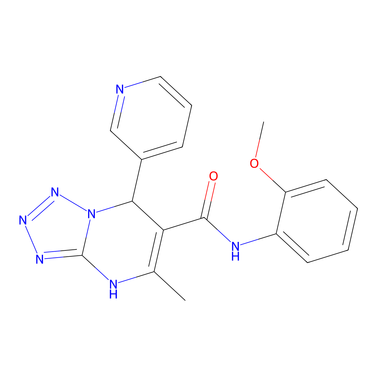 N-(2-methoxyphenyl)-5-methyl-7-(3-pyridinyl)-4,7-dihydrotetraazolo[1,5-a]pyrimidine-6-carboxamide molecular structure, CAS 540502-93-0