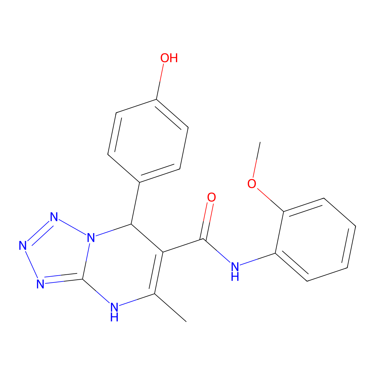 7-(4-hydroxyphenyl)-N-(2-methoxyphenyl)-5-methyl-4,7-dihydrotetrazolo[1,5-a]pyrimidine-6-carboxamide molecular structure, CAS 540503-12-6