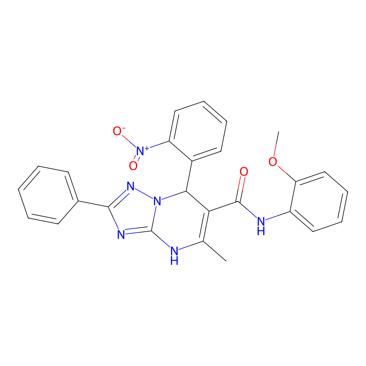 N-(2-methoxyphenyl)-5-methyl-7-(2-nitrophenyl)-2-phenyl-4,7-dihydro-[1,2,4]triazolo[1,5-a]pyrimidine-6-carboxamide molecular structure, CAS 540503-18-2