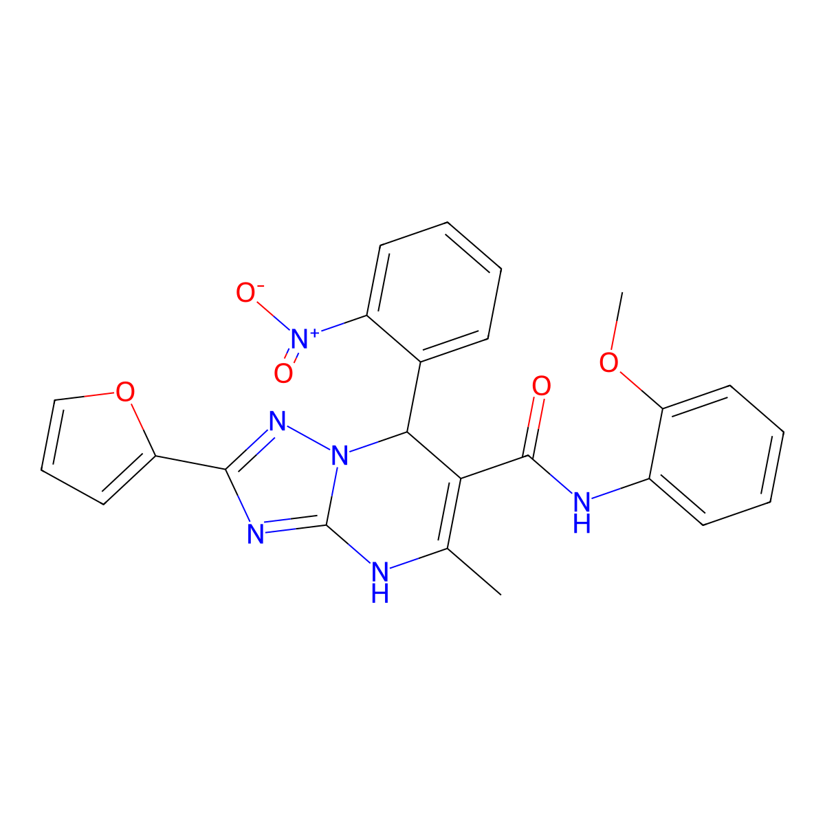 2-(furan-2-yl)-N-(2-methoxyphenyl)-5-methyl-7-(2-nitrophenyl)-4,7-dihydro-[1,2,4]triazolo[1,5-a]pyrimidine-6-carboxamide molecular structure, CAS 540504-78-7