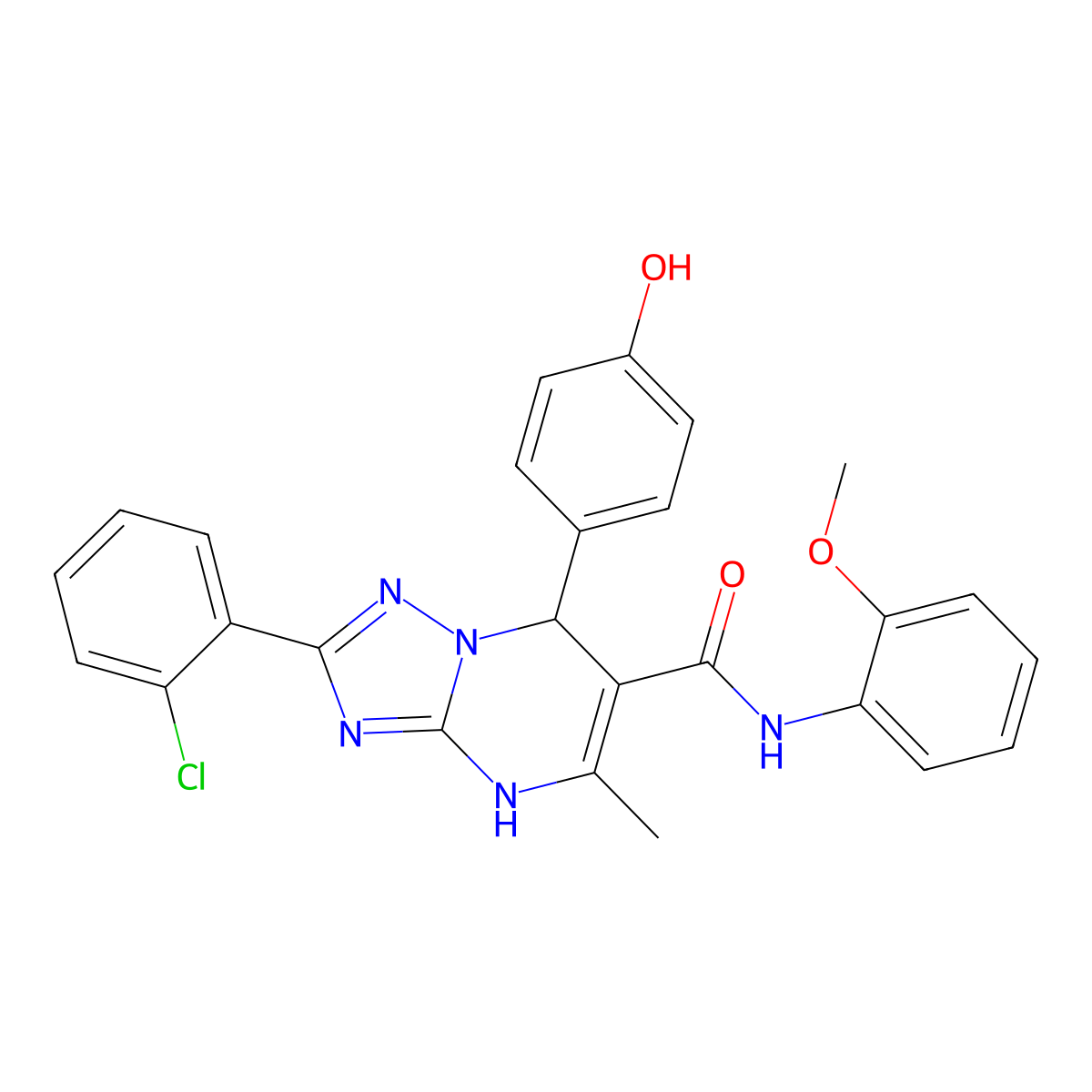 2-(2-chlorophenyl)-7-(4-hydroxyphenyl)-N-(2-methoxyphenyl)-5-methyl-4,7-dihydro-[1,2,4]triazolo[1,5-a]pyrimidine-6-carboxamide molecular structure, CAS 540505-59-7