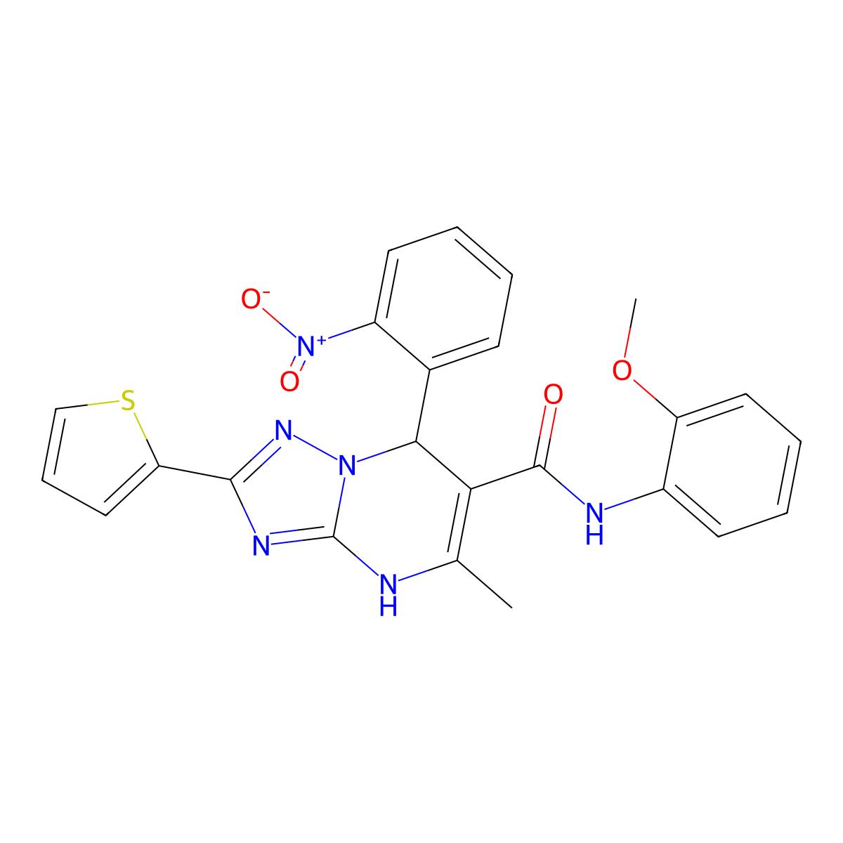 N-(2-methoxyphenyl)-5-methyl-7-(2-nitrophenyl)-2-(thiophen-2-yl)-4,7-dihydro-[1,2,4]triazolo[1,5-a]pyrimidine-6-carboxamide molecular structure, CAS 540505-71-3