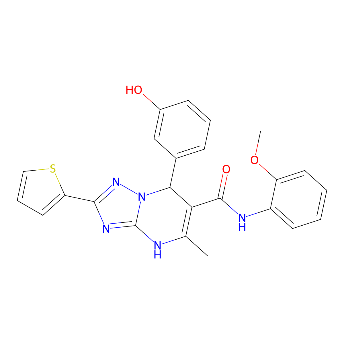 7-(3-hydroxyphenyl)-N-(2-methoxyphenyl)-5-methyl-2-thien-2-yl-4,7-dihydro[1,2,4]triazolo[1,5-a]pyrimidine-6-carboxamide molecular structure, CAS 540506-39-6