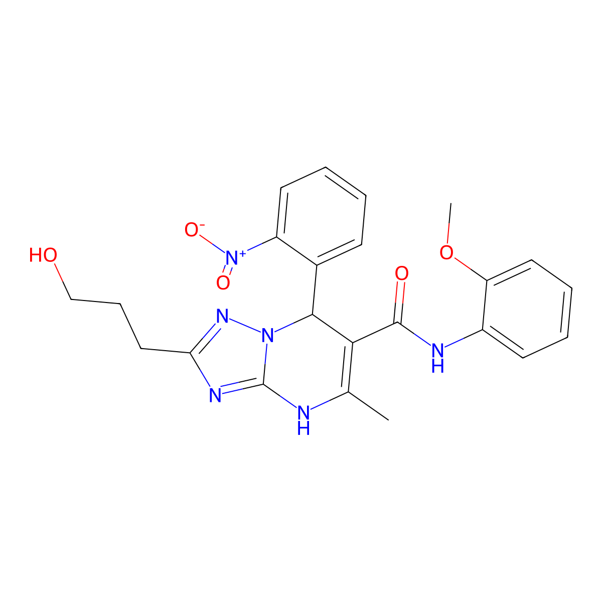 2-(3-hydroxypropyl)-N-(2-methoxyphenyl)-5-methyl-7-(2-nitrophenyl)-4,7-dihydro-[1,2,4]triazolo[1,5-a]pyrimidine-6-carboxamide molecular structure, CAS 540506-49-8