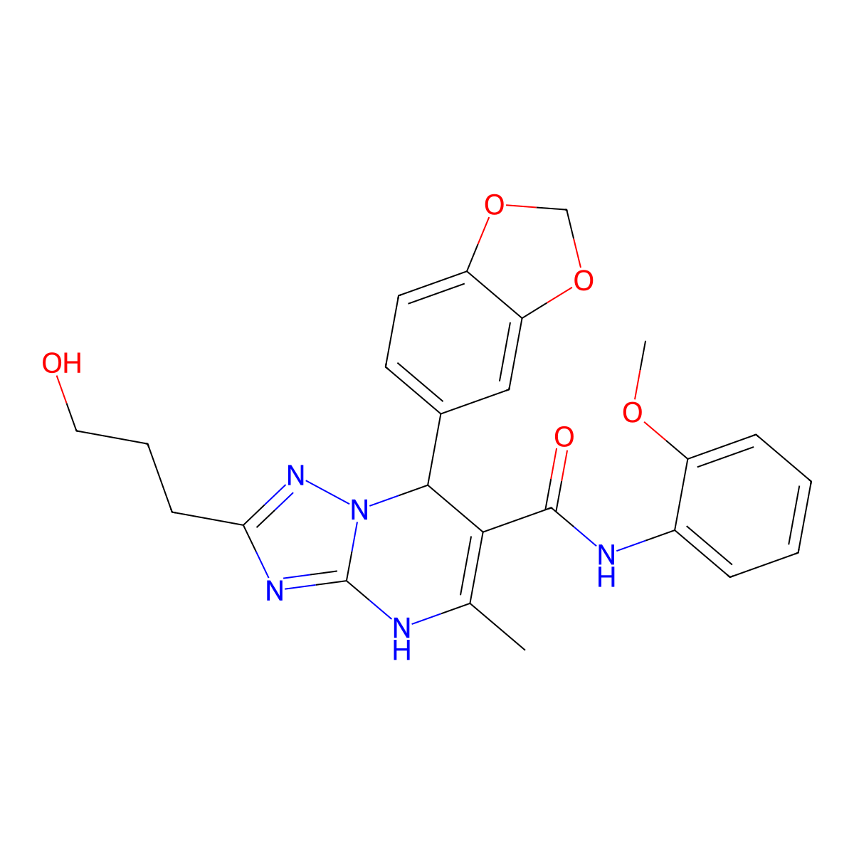 7-(1,3-benzodioxol-5-yl)-2-(3-hydroxypropyl)-N-(2-methoxyphenyl)-5-methyl-4,7-dihydro[1,2,4]triazolo[1,5-a]pyrimidine-6-carboxamide molecular structure, CAS 540507-10-6